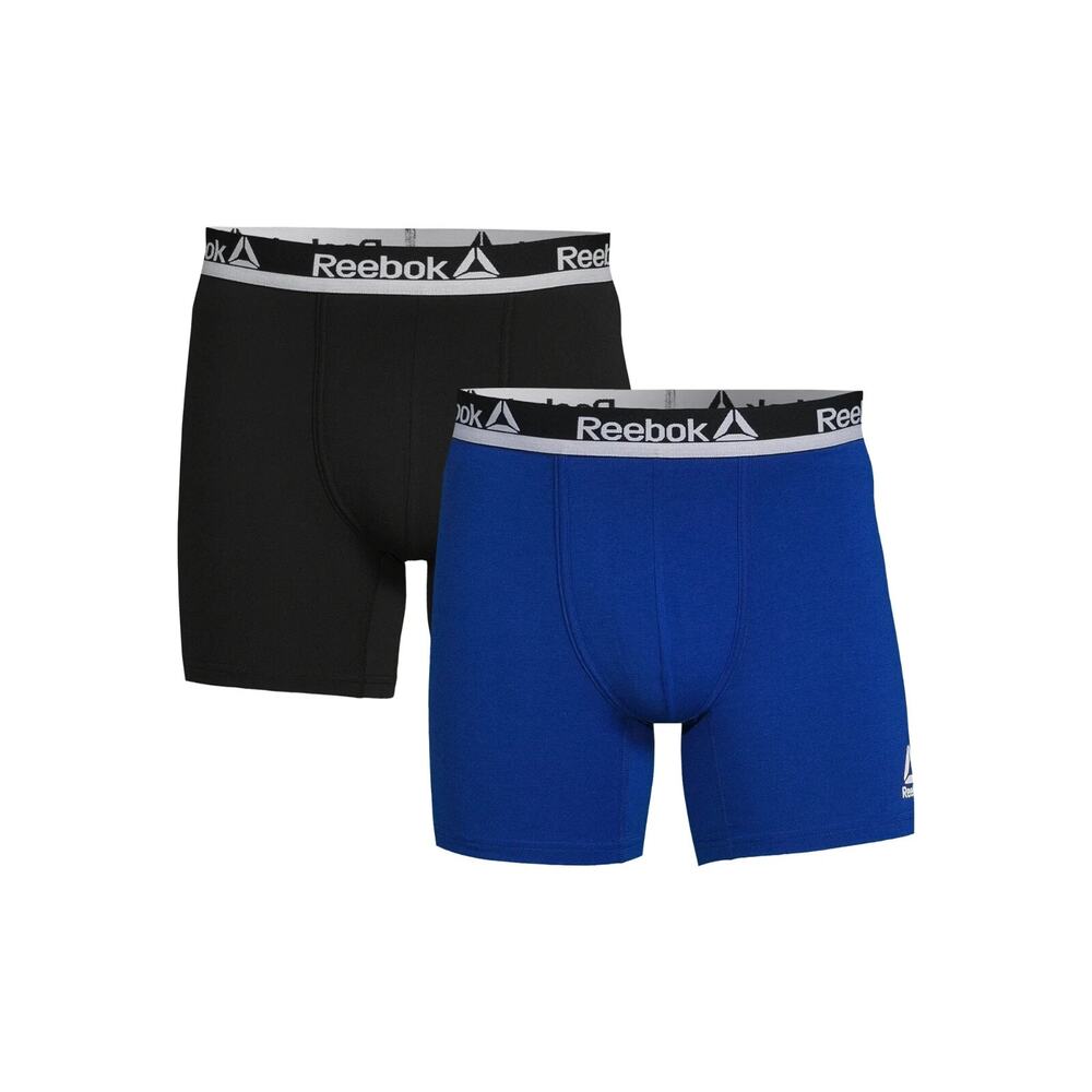 2-Pack Reebok Men’s Legends Luxury Comfort Boxer Briefs, Black Blue Medium